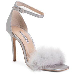 CHARLES DAVID Leather Esquire Faux Feather Heeled Sandals